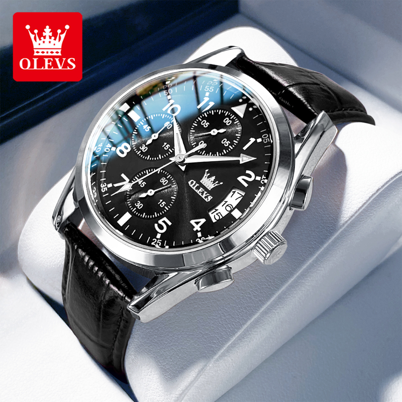 Leather Watch Band Men - OLEVS quartz horloge voor heren originele