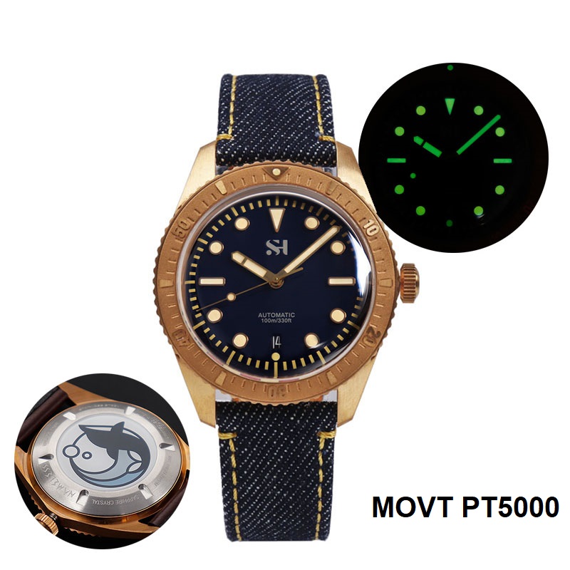 Canvas Strap Watch - 42Mm Bronzen Heren Horloge Mechanische Hand