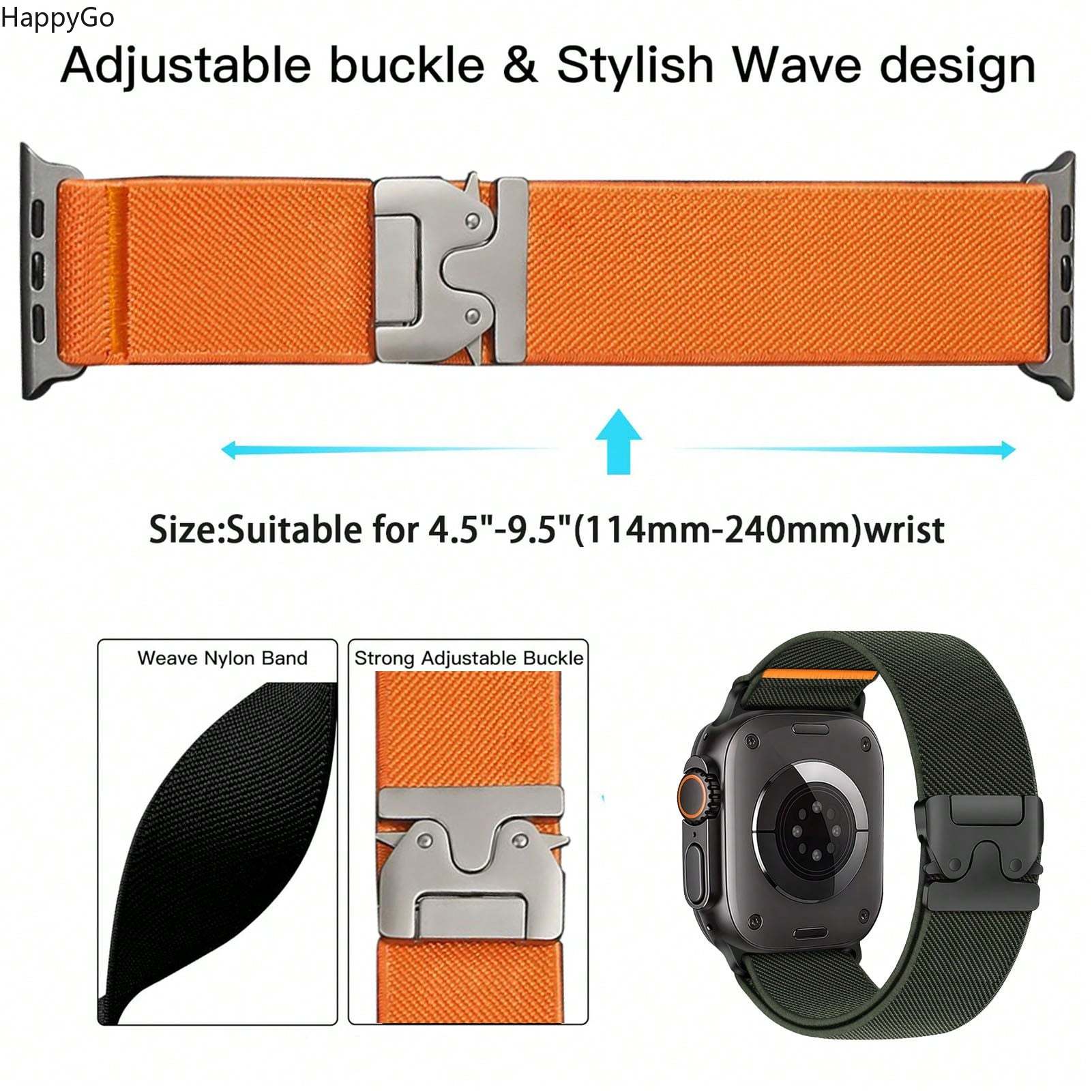 Parachute Strap Elastic - Brede rekbare nylon polsband met parachutegesp,