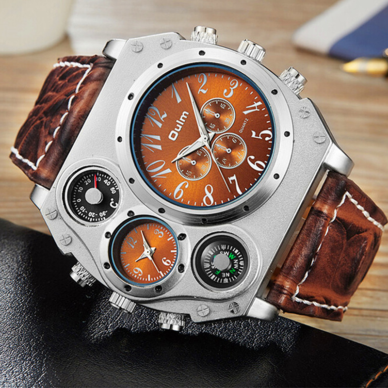Leather Watch Band Men - Nieuw Model OULM Horloge Mannen Quartz