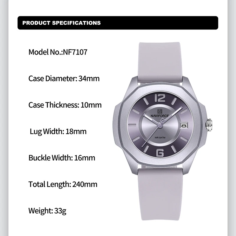 NAVIFORCE 7107 Horloge voor Vr - Silicone Band Women recensie en prijs